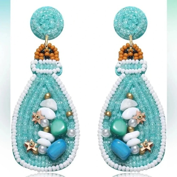 Sea Ocean Bottle Blue Earrings - Picture 2 of 3